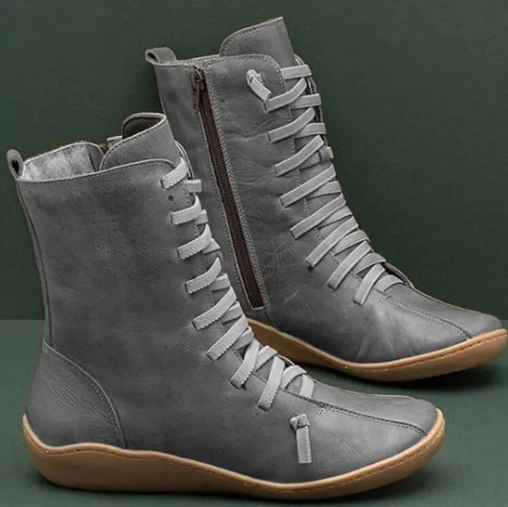 Unisex lace-up ankle boots with side zips and rounded toes