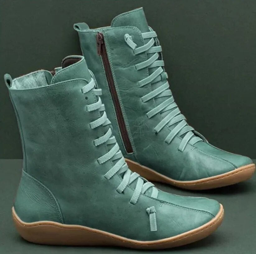 Unisex lace-up ankle boots with side zips and rounded toes
