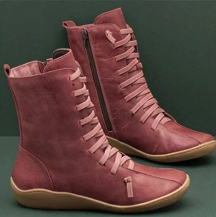 Unisex lace-up ankle boots with side zips and rounded toes