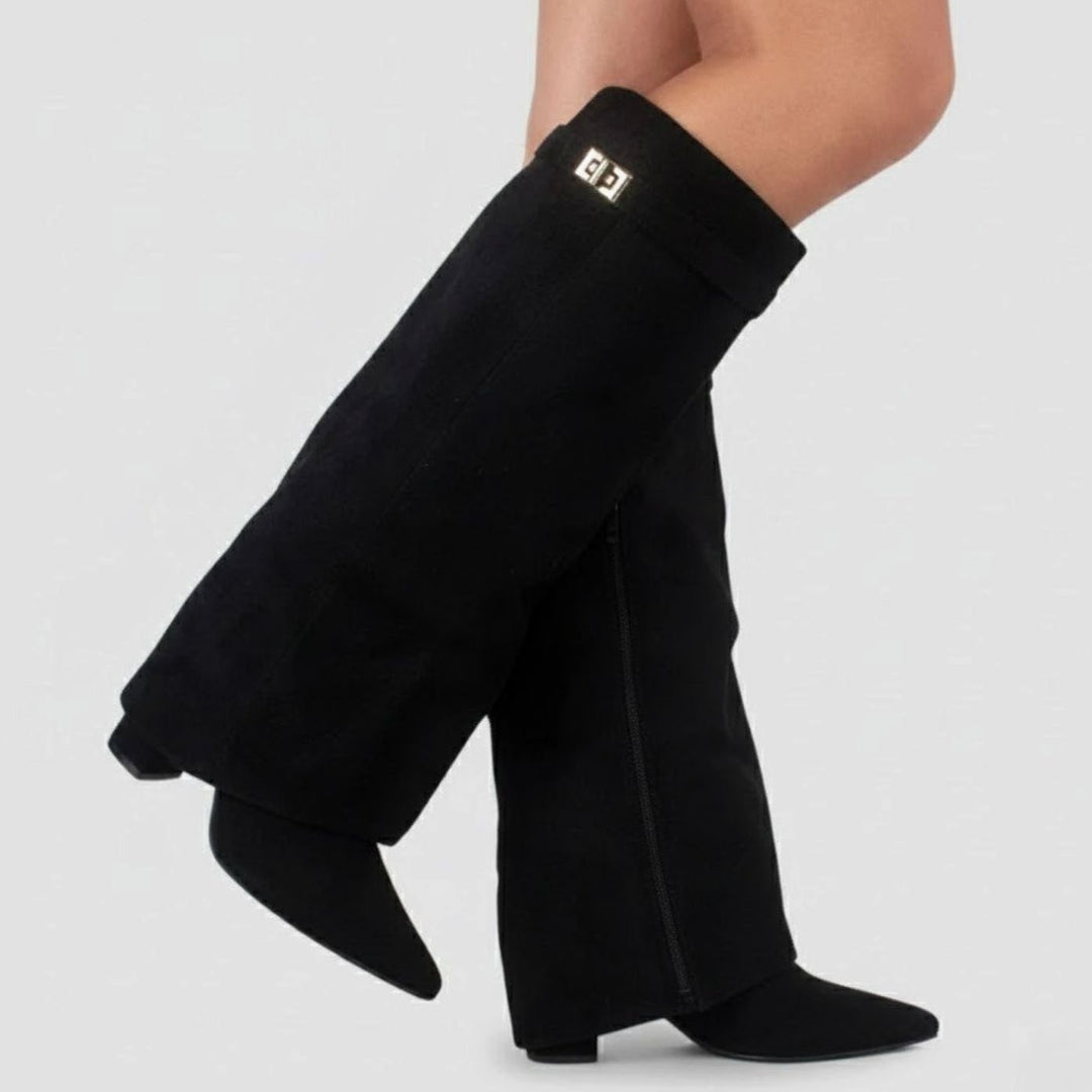 Drew | Women's Over-the-Knee Suede Boots with Buckle and Pointed Block Heel