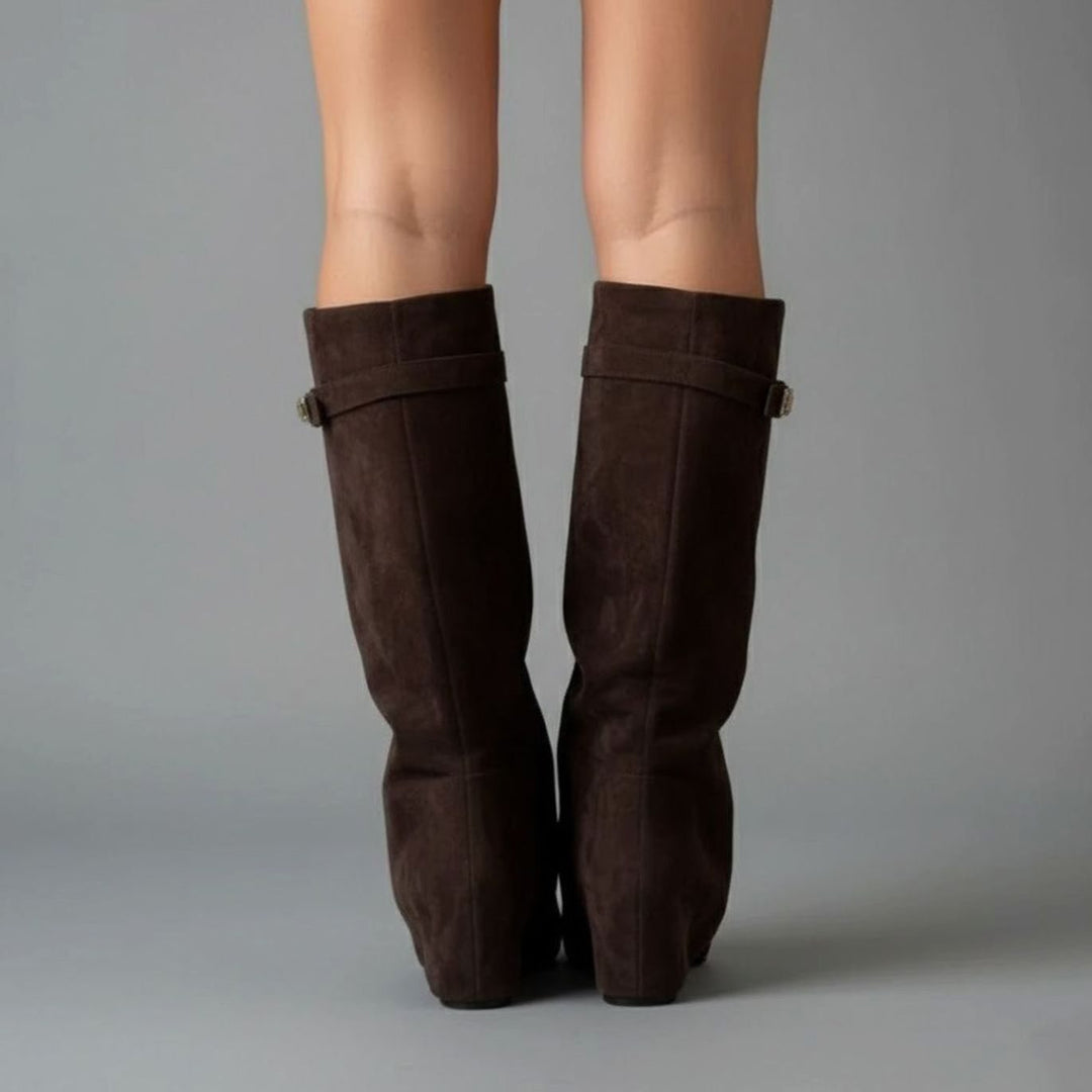 Drew | Women's Over-the-Knee Suede Boots with Buckle and Pointed Block Heel