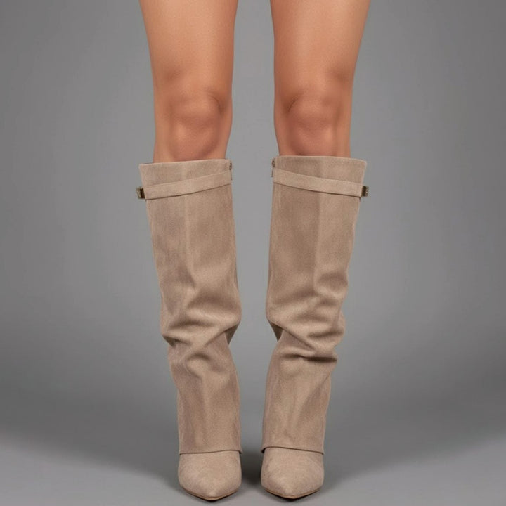 Drew | Women's Over-the-Knee Suede Boots with Buckle and Pointed Block Heel