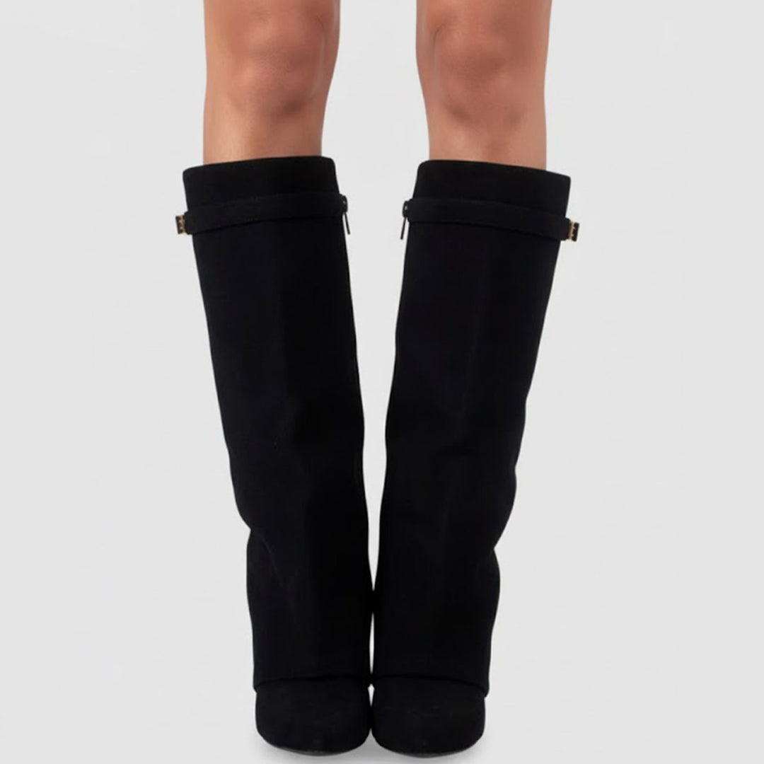 Drew | Women's Over-the-Knee Suede Boots with Buckle and Pointed Block Heel