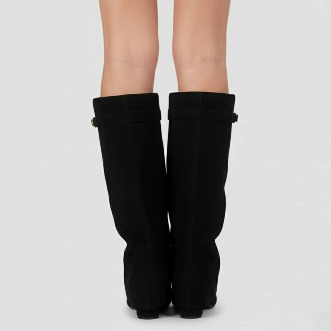 Drew | Women's Over-the-Knee Suede Boots with Buckle and Pointed Block Heel