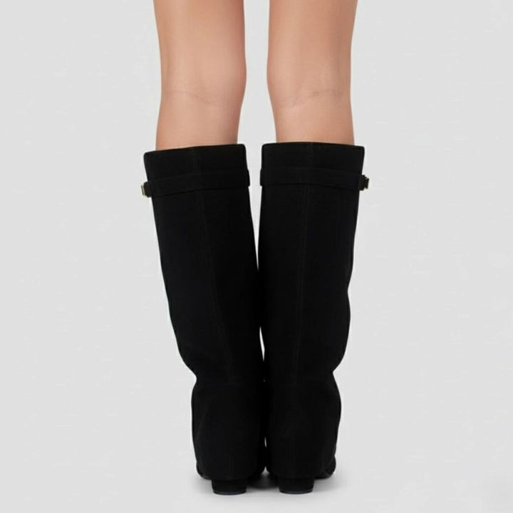 Drew | Women's Over-the-Knee Suede Boots with Buckle and Pointed Block Heel