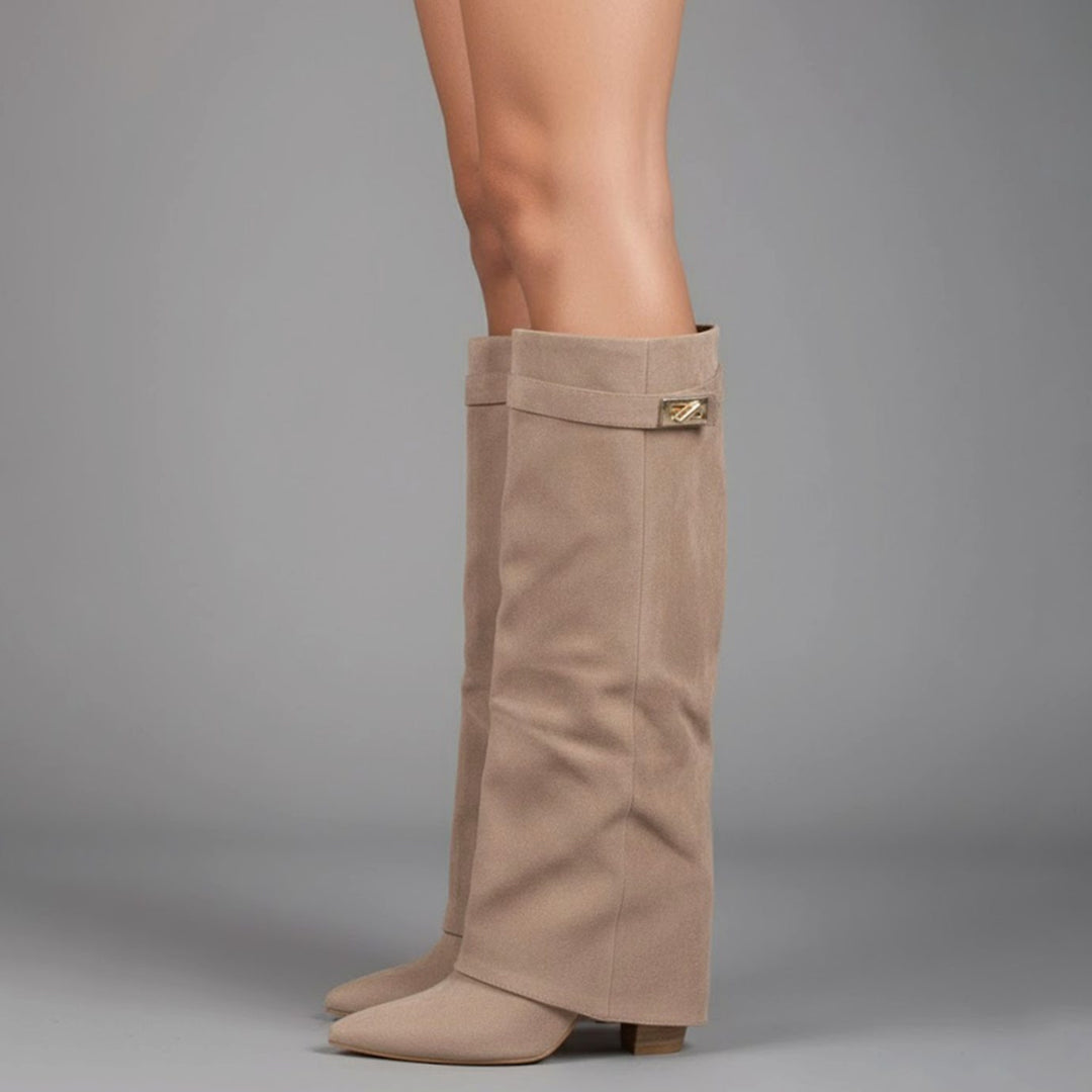Drew | Women's Over-the-Knee Suede Boots with Buckle and Pointed Block Heel