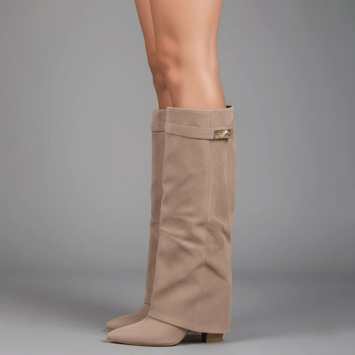 Drew | Women's Over-the-Knee Suede Boots with Buckle and Pointed Block Heel