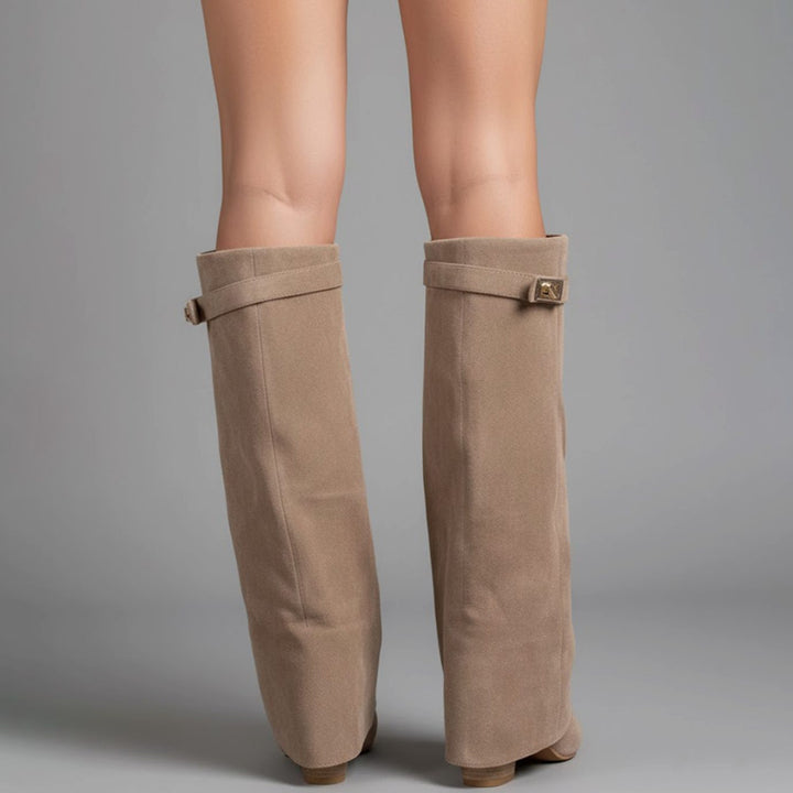 Drew | Women's Over-the-Knee Suede Boots with Buckle and Pointed Block Heel