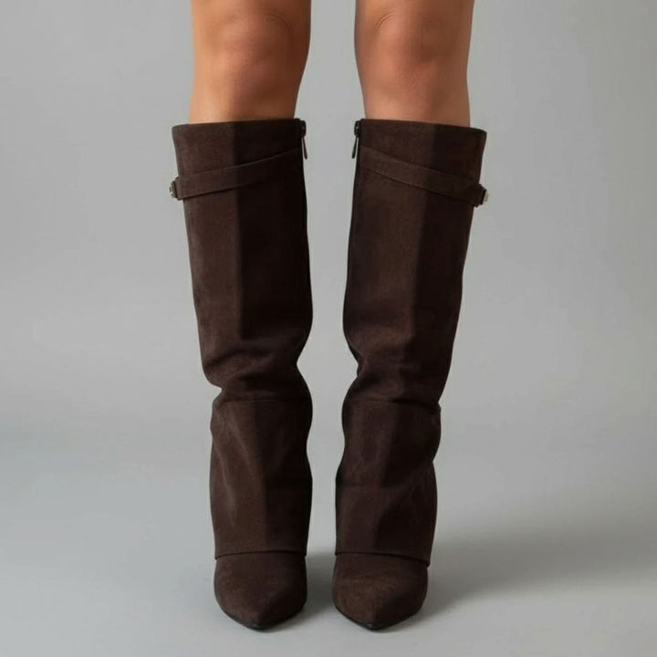 Drew | Women's Over-the-Knee Suede Boots with Buckle and Pointed Block Heel