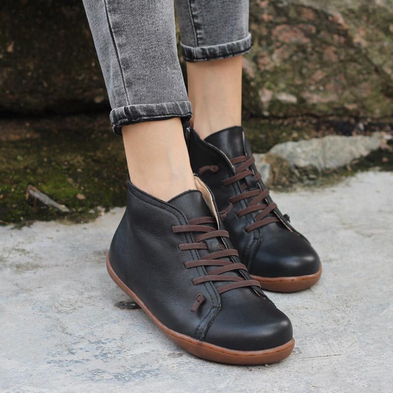 Boots For Women | Rounded Toe Lace Up Low Ankle Style