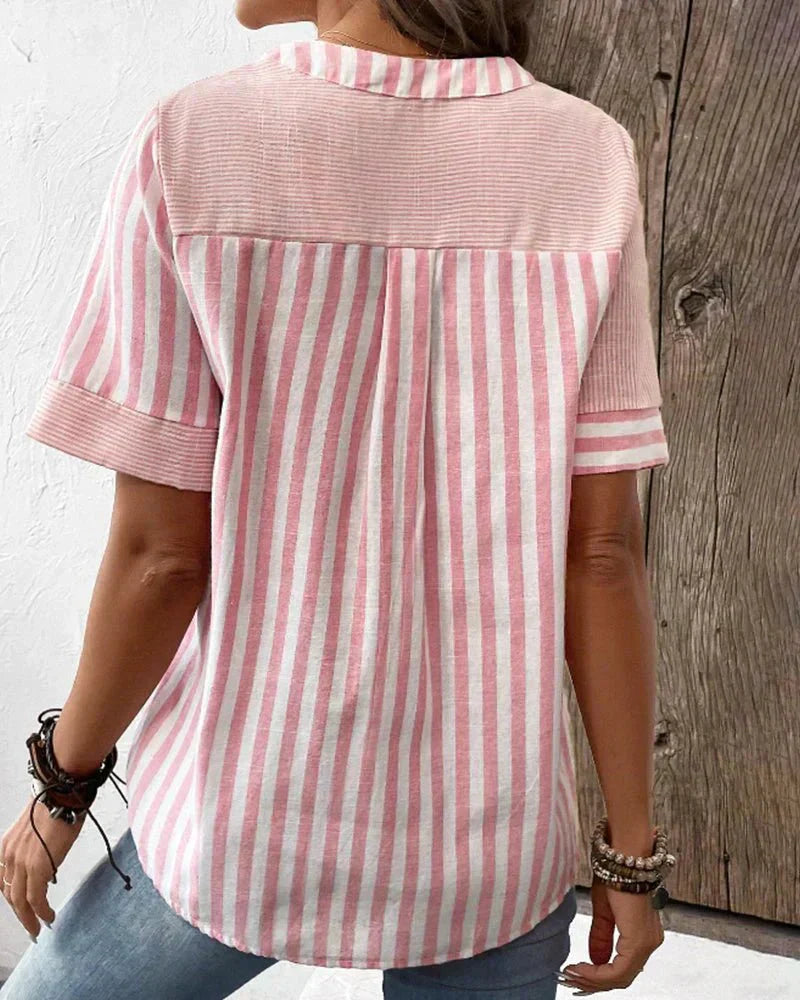Blouse For Women | Stripe Panel Button Front