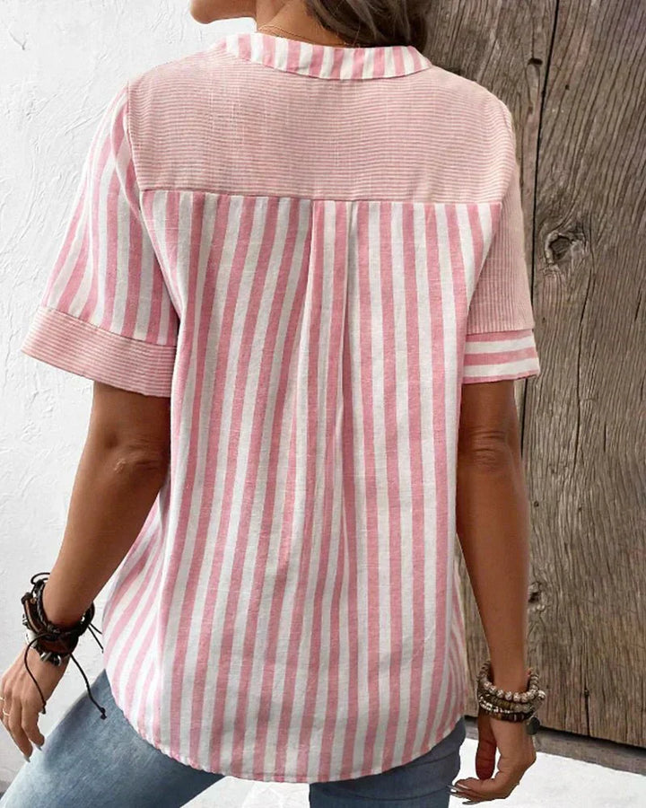Blouse For Women | Stripe Panel Button Front