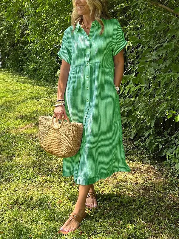 Casual Dress for Women | Short Sleeve Midi Button Closure