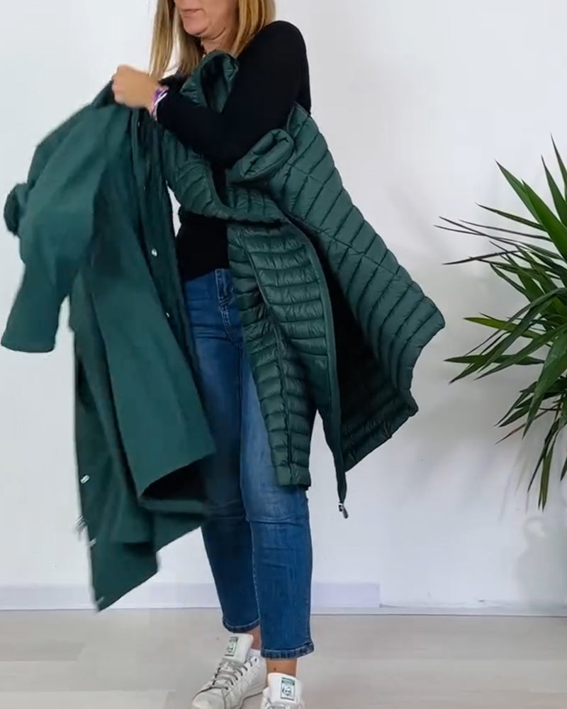 Women's green 3-in-1 hooded jacket with removable quilted layer
