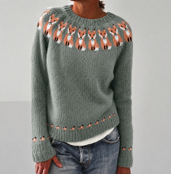 Women's Fair Isle crew neck jumper with long sleeves and patterned yoke