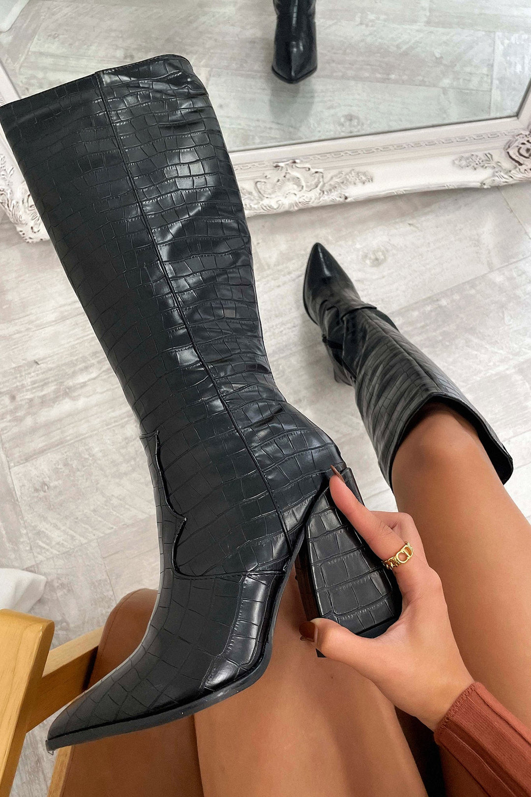 Boots For Women | Knee-High Block Heel Textured Design