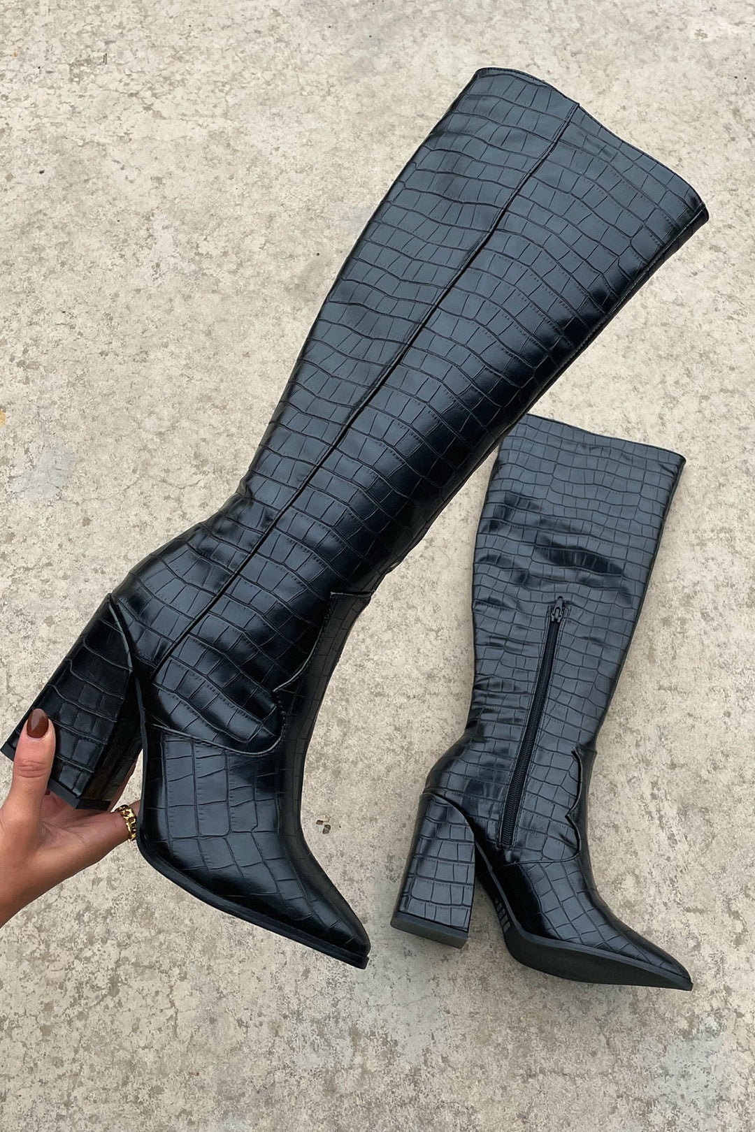 Boots For Women | Knee-High Block Heel Textured Design