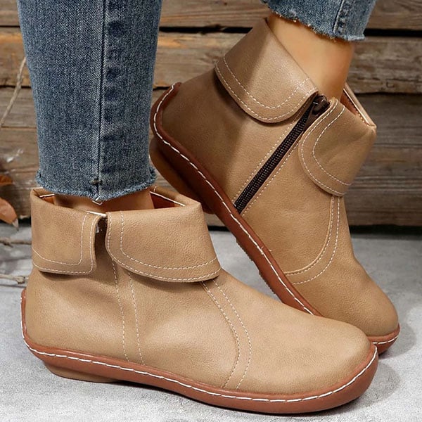 Boots For Women | Folded Collar Ankle Side Zipper Style