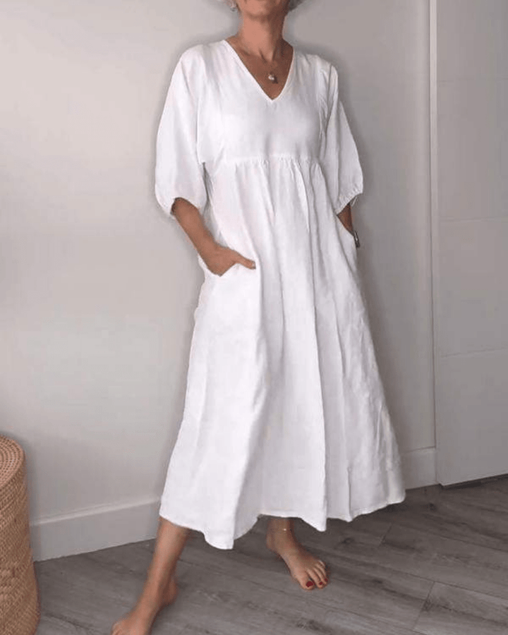 Women's Dress | Puff Sleeves Summer V-Neckline