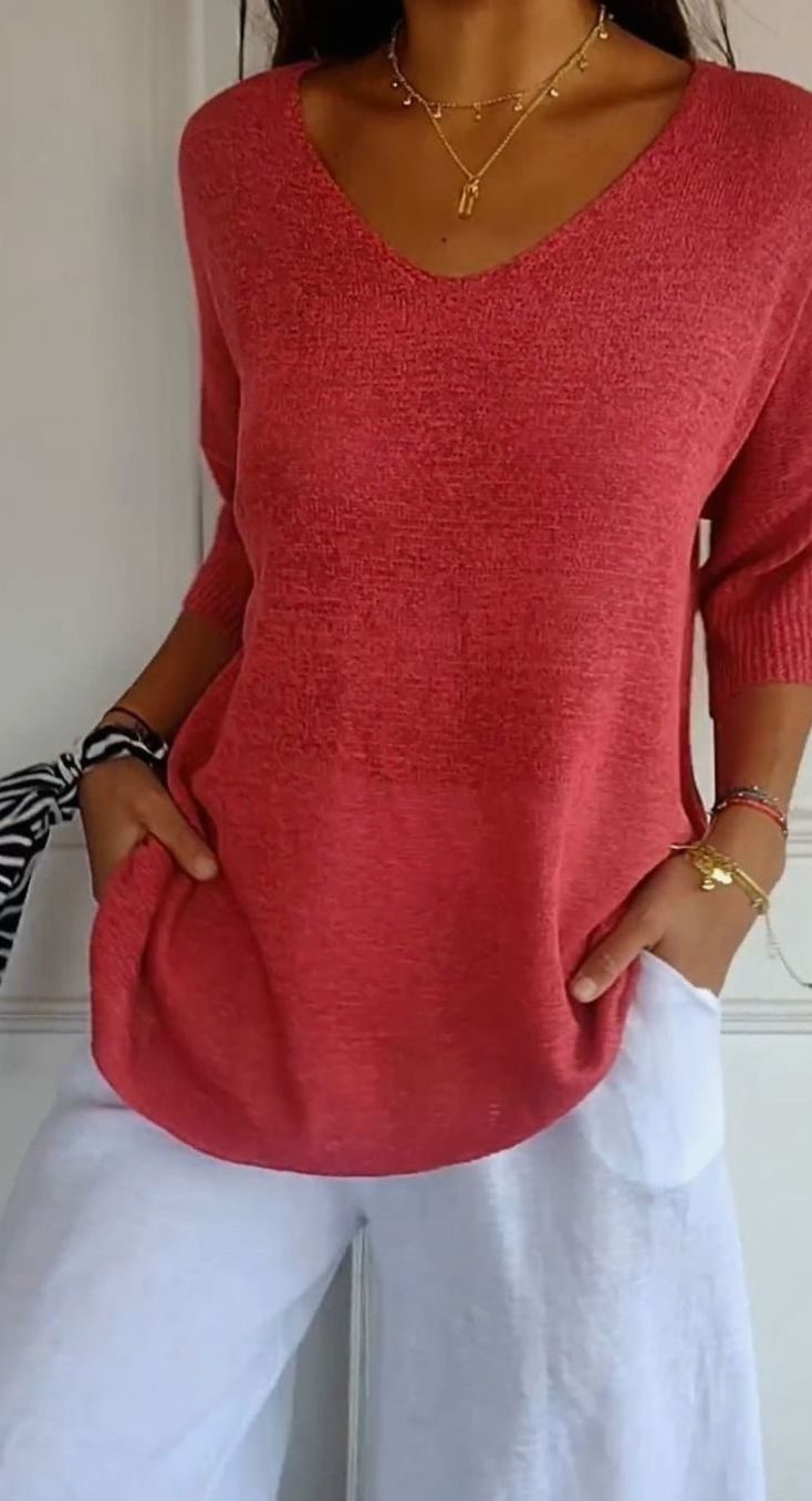 Elsa | Women's Longline Loose Fit V-Neck Knit Tunic Top