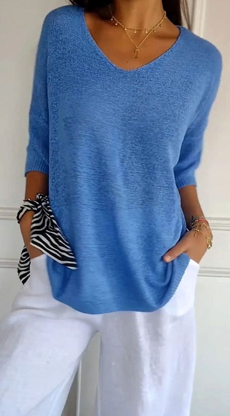 Elsa | Women's Longline Loose Fit V-Neck Knit Tunic Top