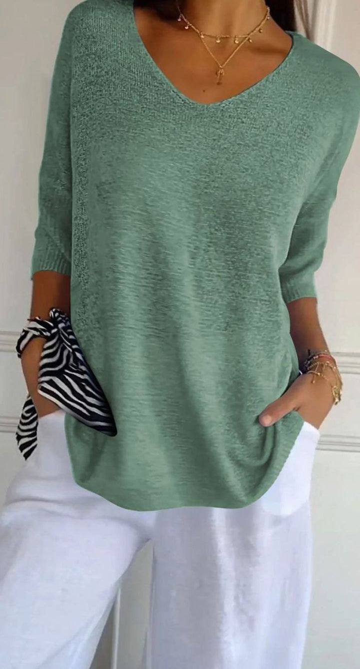 Elsa | Women's Longline Loose Fit V-Neck Knit Tunic Top