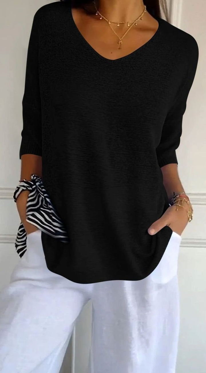 Elsa | Women's Longline Loose Fit V-Neck Knit Tunic Top