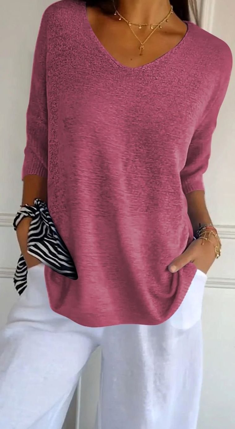 Elsa | Women's Longline Loose Fit V-Neck Knit Tunic Top