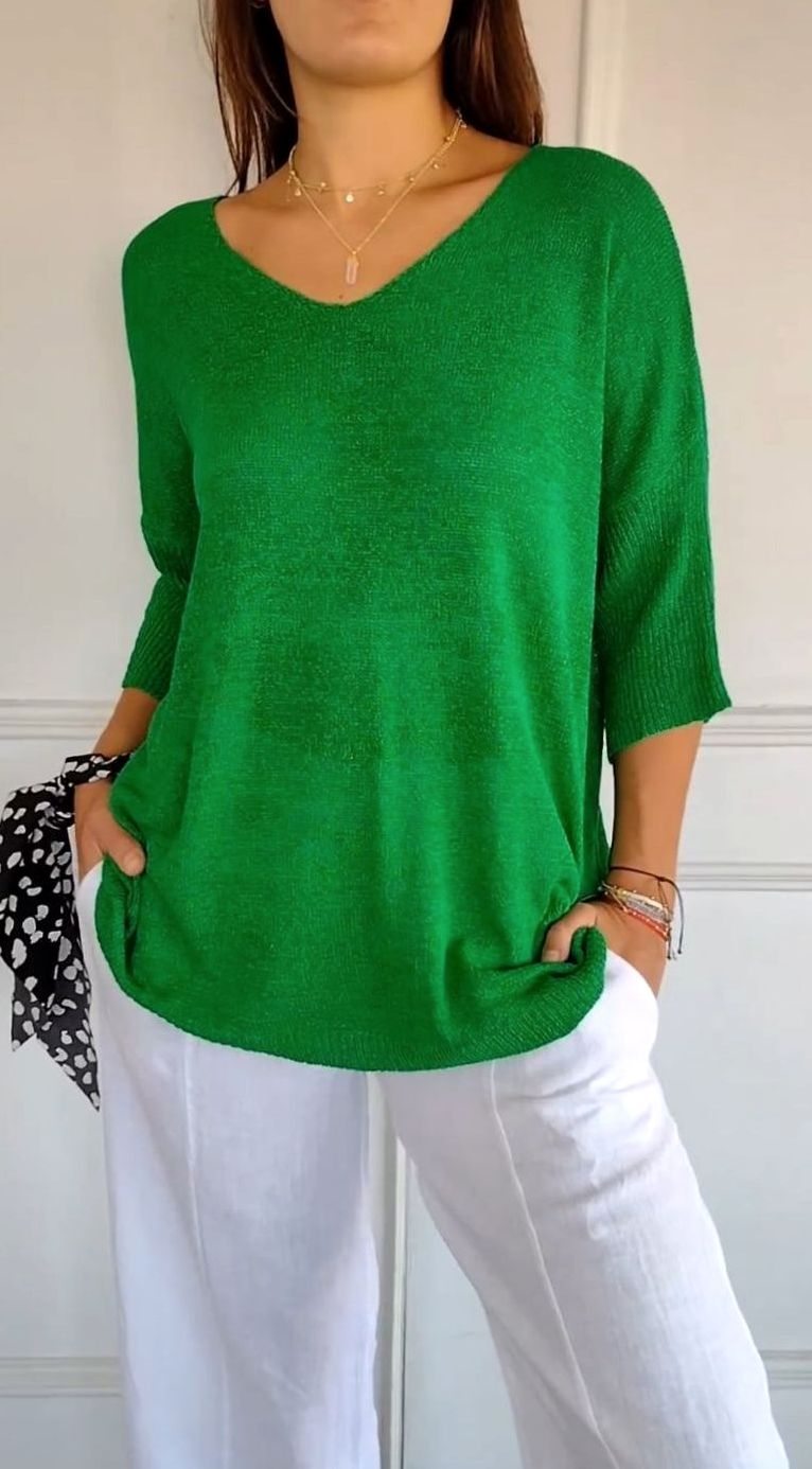 Elsa | Women's Longline Loose Fit V-Neck Knit Tunic Top