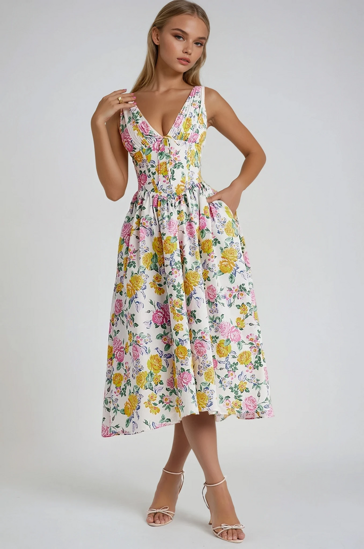 Summer Dress For Women | Midi Floral V-Neck Design