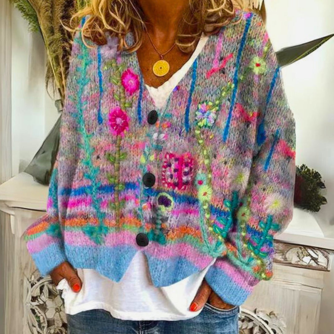 Estelle | Women's Colorful Bohemian Buttoned Knit Cardigan