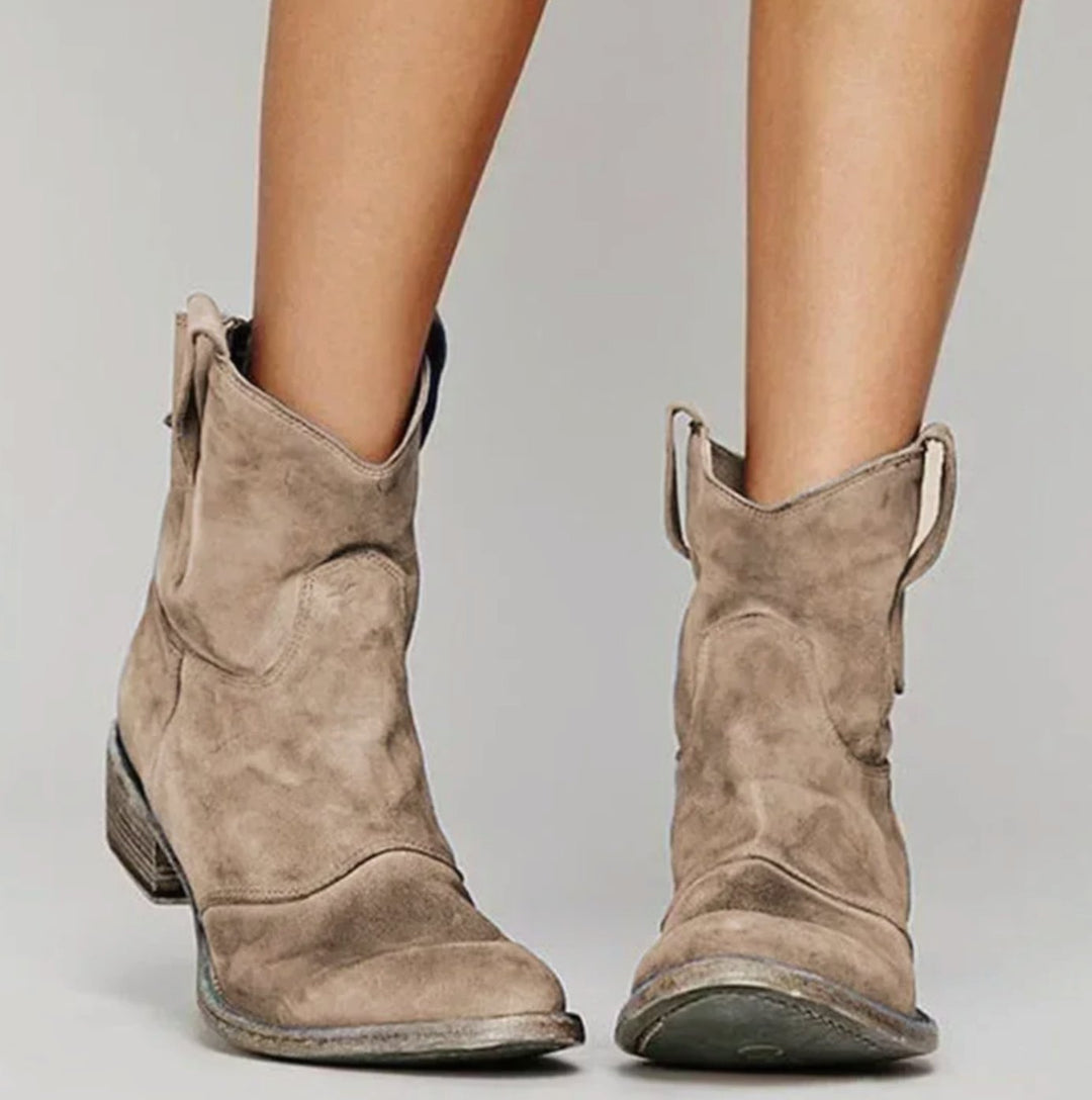 Evangeline | Women's Suede Western Boots with Low Heel