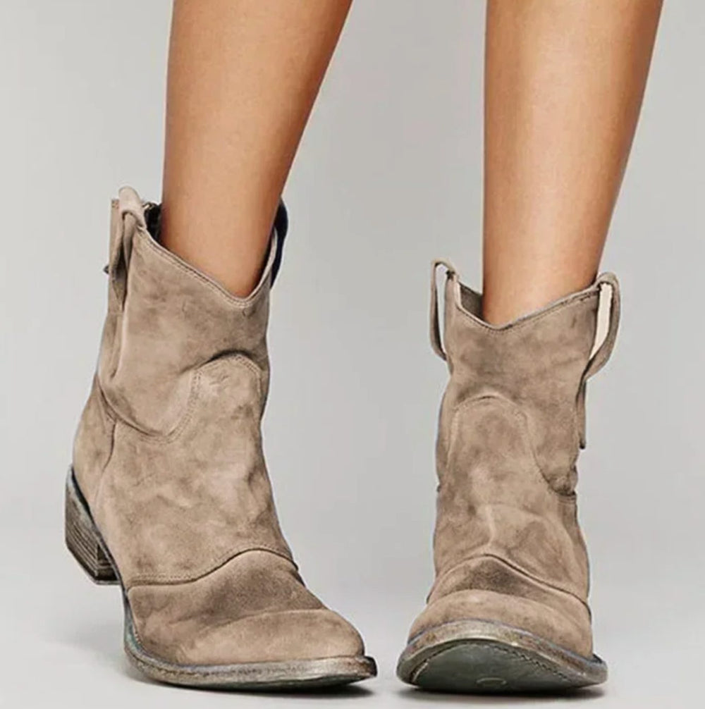 Evangeline | Women's Suede Western Boots with Low Heel