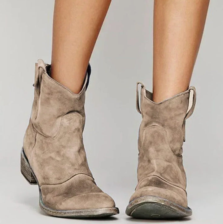 Evangeline | Women's Suede Western Boots with Low Heel