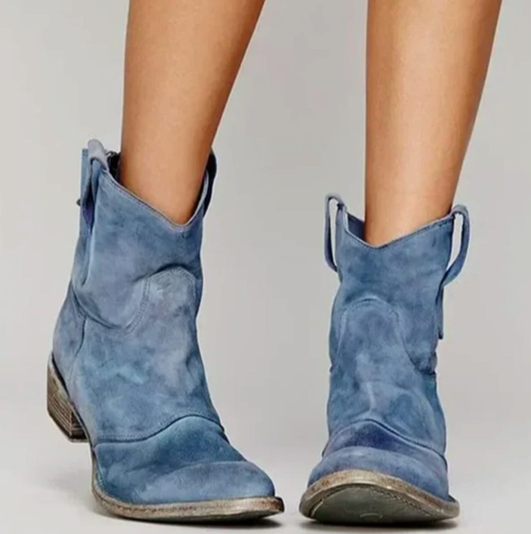 Evangeline | Women's Suede Western Boots with Low Heel