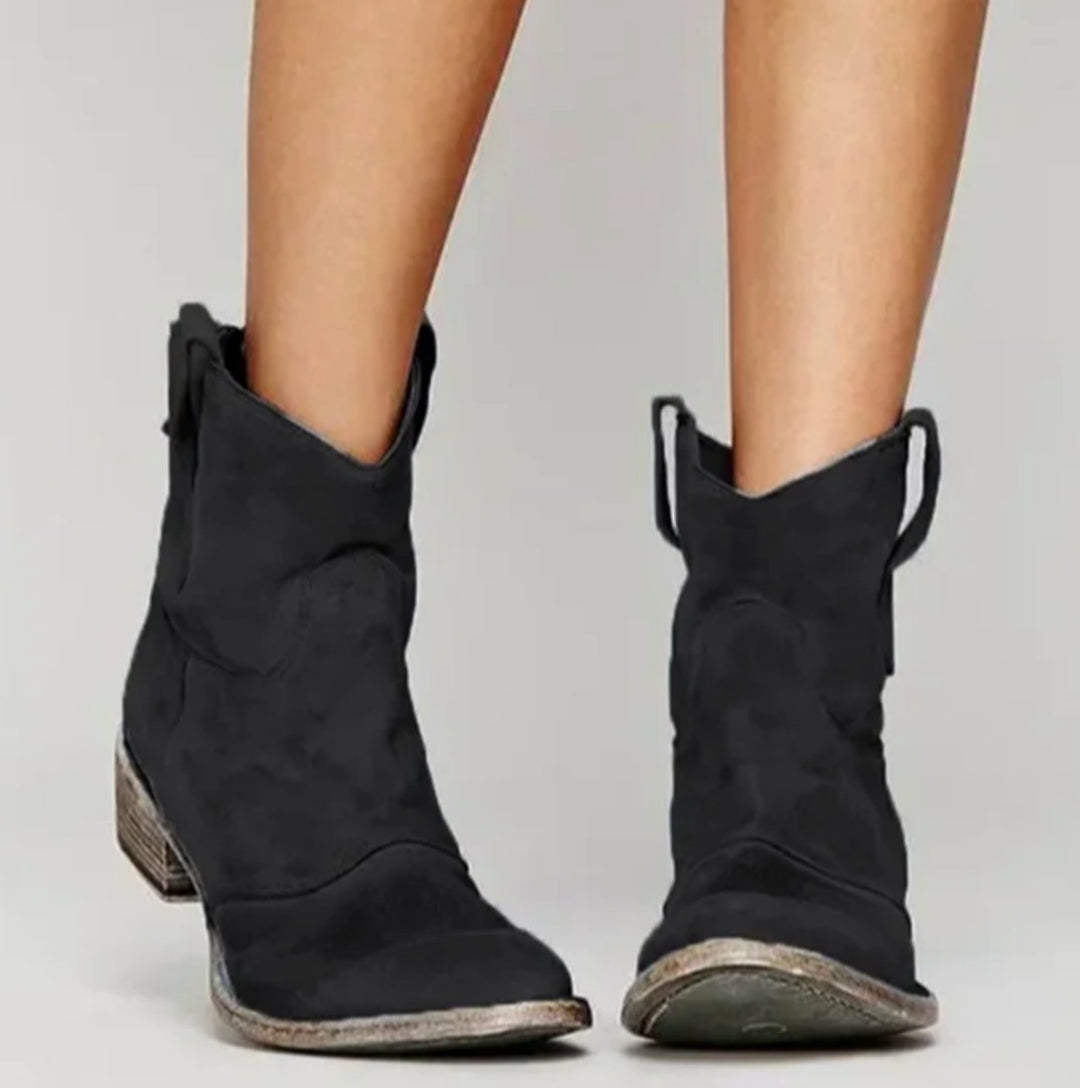 Evangeline | Women's Suede Western Boots with Low Heel