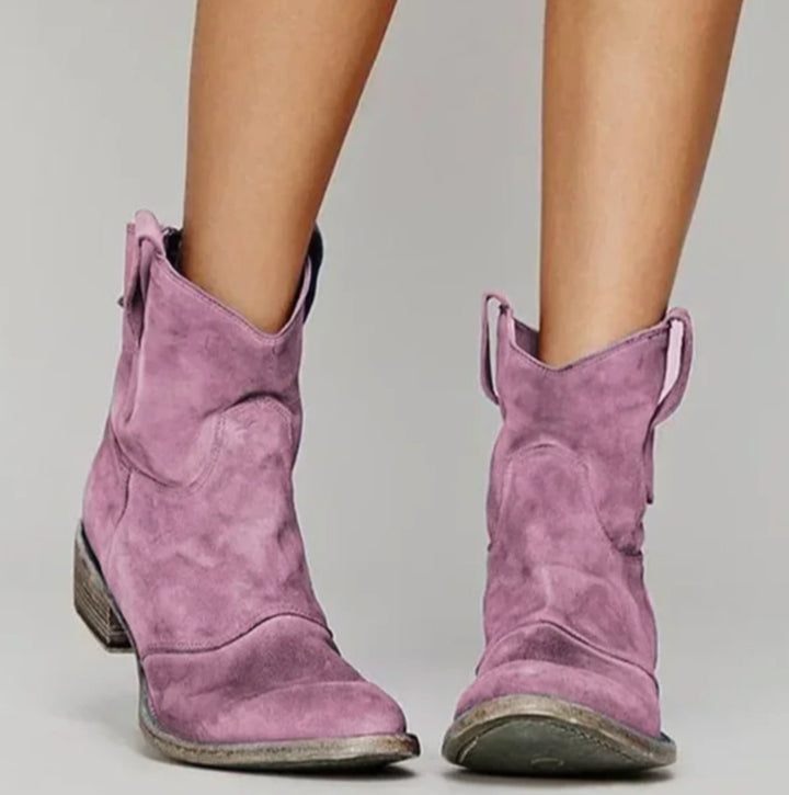 Evangeline | Women's Suede Western Boots with Low Heel