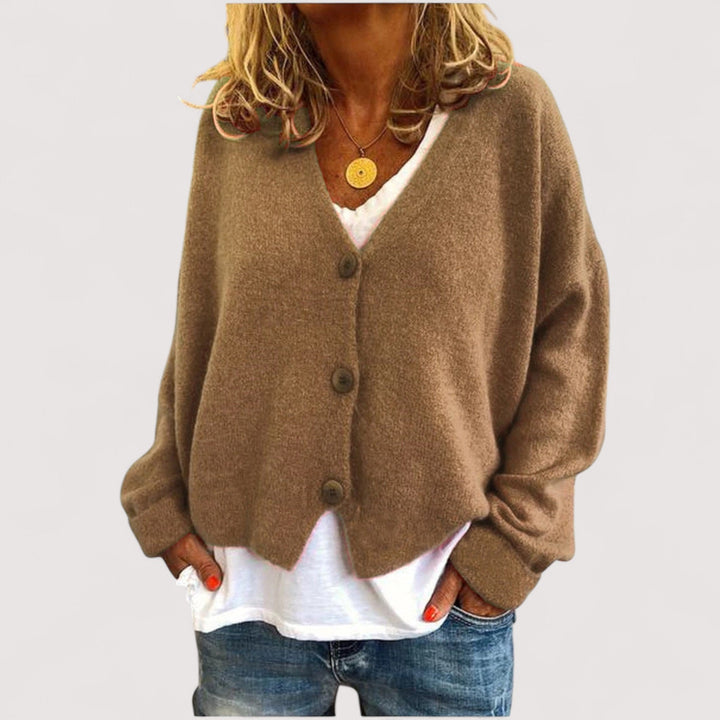 Women's long-sleeve V-neck button front knit cardigan