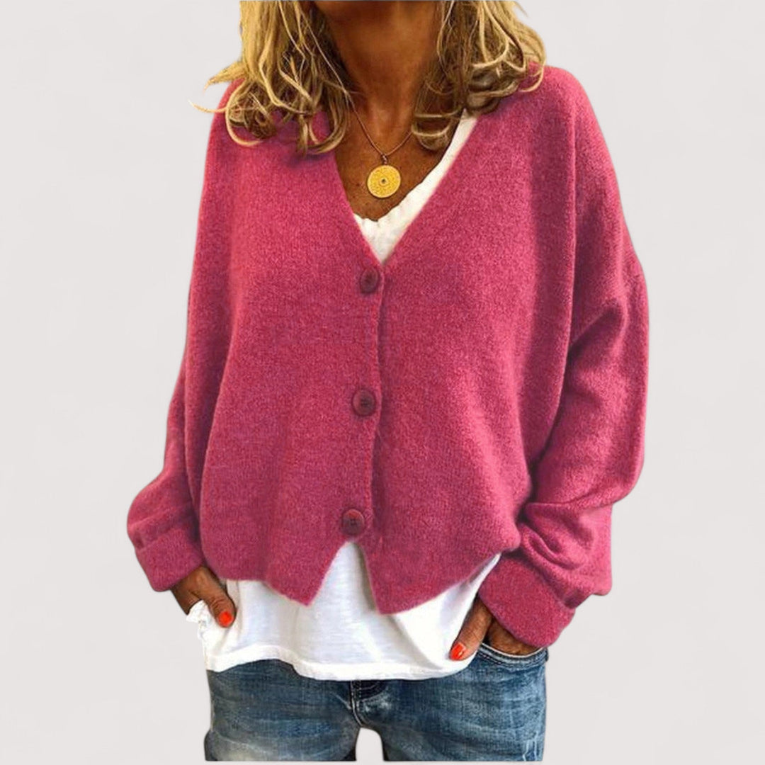Women's long-sleeve V-neck button front knit cardigan