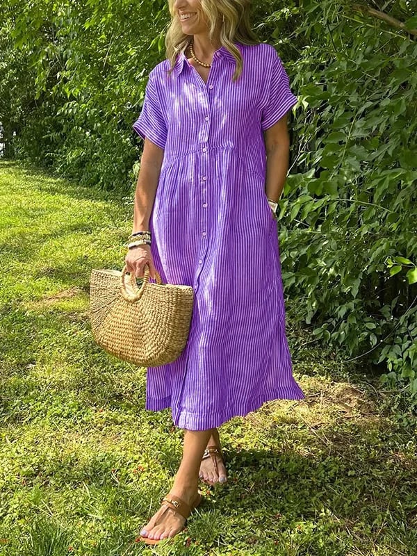 Casual Dress for Women | Short Sleeve Midi Button Closure