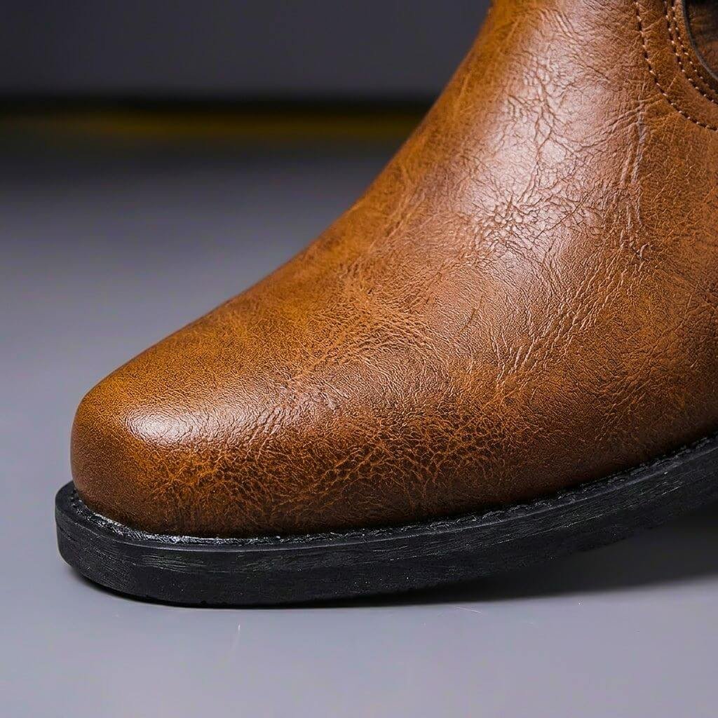 Unisex ankle boots with buckle straps, rounded toe and low block heel