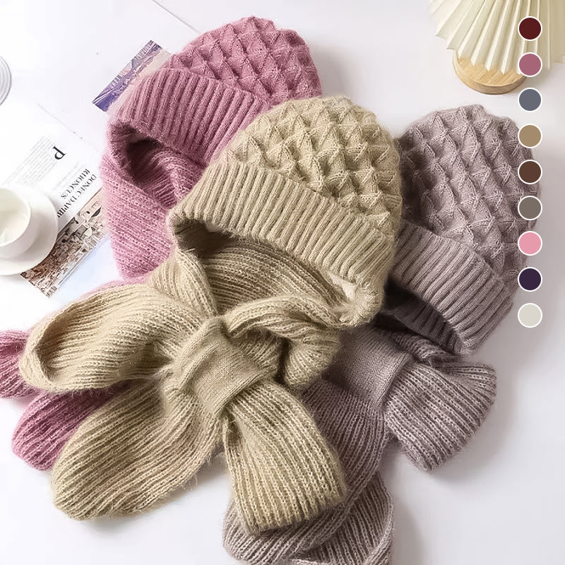Women's ribbed knit winter hat and scarf set with full head and neck coverage