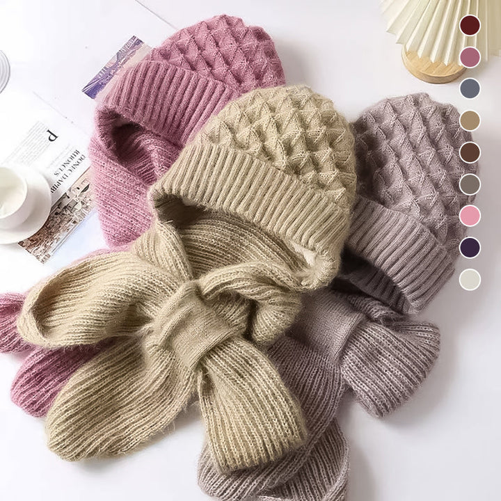 Women's ribbed knit winter hat and scarf set with full head and neck coverage
