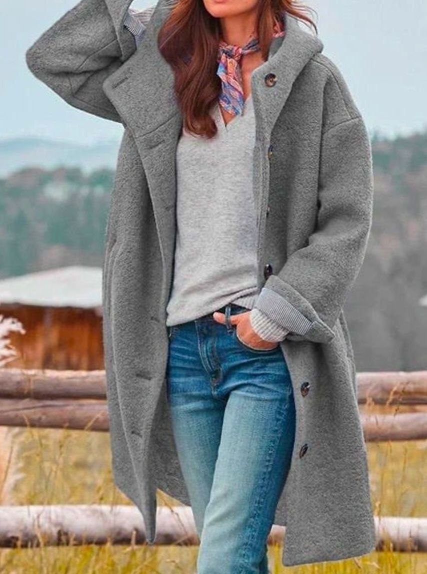 Geneva | Women's Soft Wool Winter Coat with Hood and Buttons