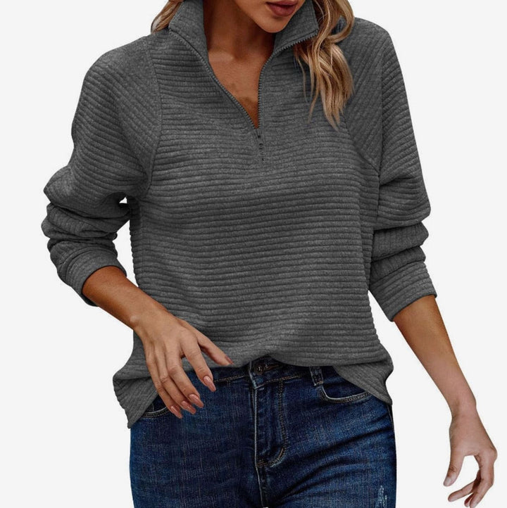 Georgina | Women's Oversized Zip-Up Ribbed Knit Sweatshirt with Stand Collar