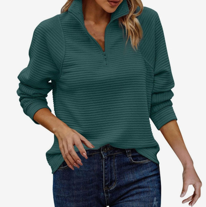 Georgina | Women's Oversized Zip-Up Ribbed Knit Sweatshirt with Stand Collar