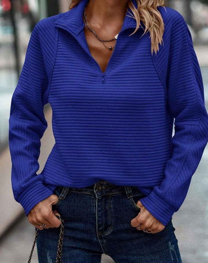 Georgina | Women's Oversized Zip-Up Ribbed Knit Sweatshirt with Stand Collar