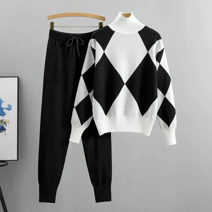 Women's Two-Piece Set | Knit Turtleneck Sweater and Jogger Pants