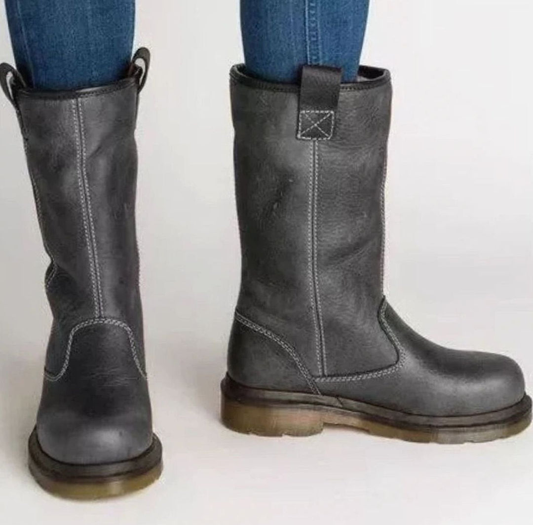Giselle | Women's Lined Round-Toe Pull-On Leather Boots