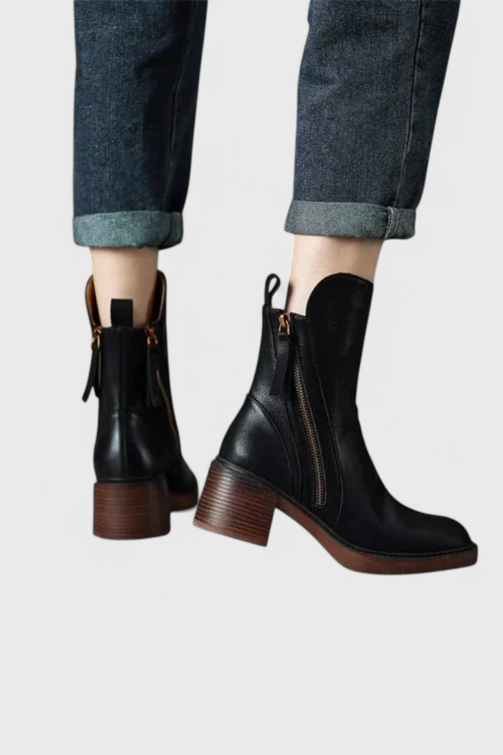 Boots For Women | Rear Zipper Ankle Block Heel Style